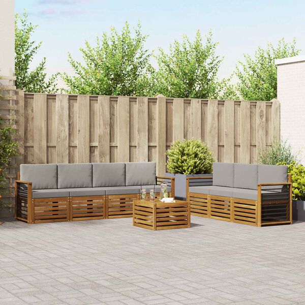 vidaXL Zestawy sof 8 pcs Naturalny i Jasny Szary Lite Drewno Akacji