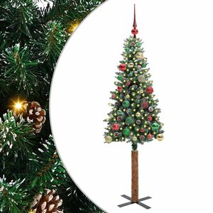 vidaXL Szczupła Choinka Zielony 150 cm PVC i lite drewno sosnowe