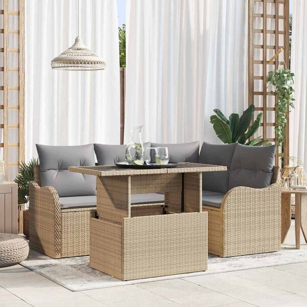 vidaXL Zestaw Sof na Ogr&oacute;d z poduszką 5 pcs Beżowy Rattan poli