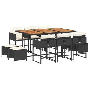 vidaXL 11-cz. zestaw mebli do ogrodu, z poduszkami, czarny rattan PE