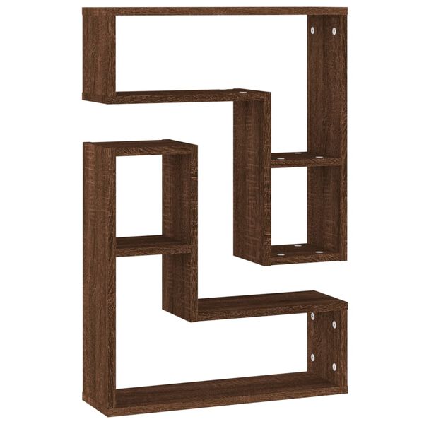 vidaXL Półki ścienne, 2 szt., brązowy dąb, 50x15x50 cm