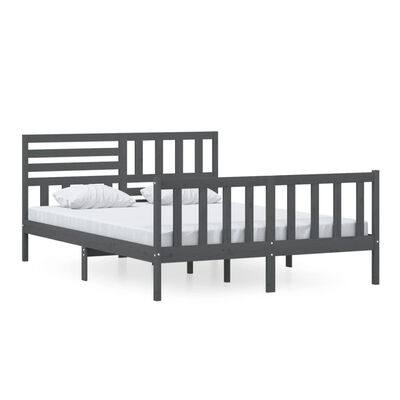 vidaXL Rama łóżka, szara, 150x200 cm, lite drewno
