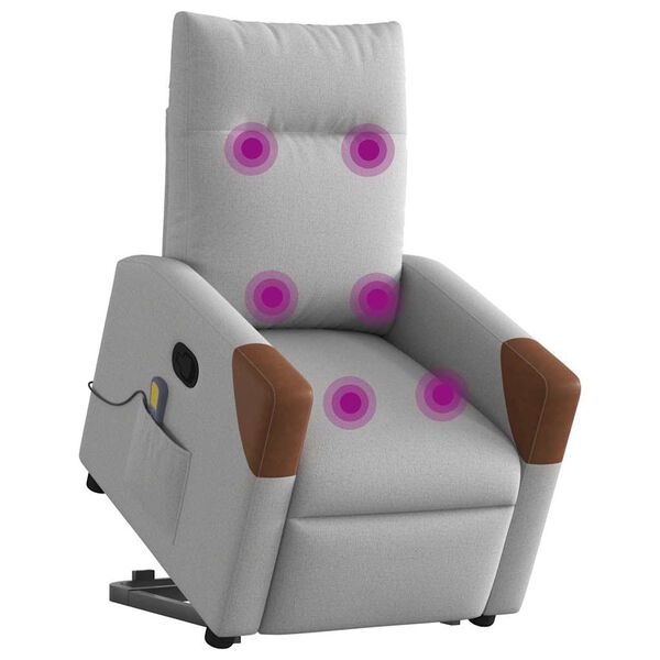 vidaXL Podnoszony fotel masujący, rozkładany, szary, tkanina