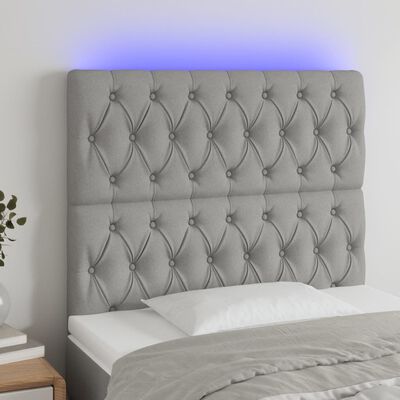 vidaXL Zagłówek do łóżka z LED, jasnoszary, 90x7x118/128 cm, tkanina