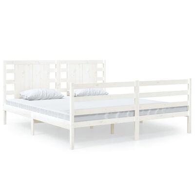 vidaXL Rama łóżka, biała, lite drewno sosnowe, 140x190 cm