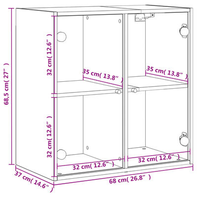 vidaXL Szafka wisząca ze szklanymi drzwiami, czarna, 68x37x68,5 cm