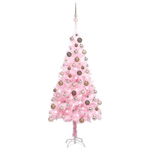 vidaXL Sztuczna choinka z lampkami i bombkami, r&oacute;żowa, 150 cm, PVC
