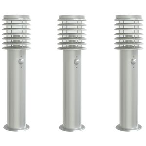 vidaXL Lampy ogrodowe na słupku, z czujnikiem, 3 szt., srebrne, 60 cm