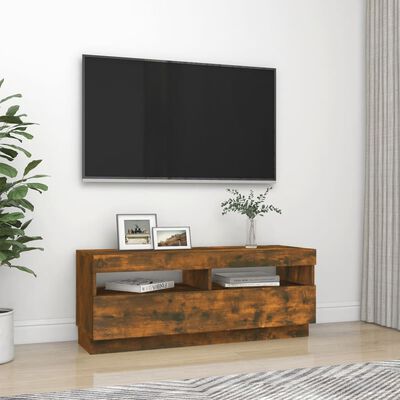 vidaXL Szafka pod TV z oświetleniem LED, przydymiony dąb, 100x35x40 cm