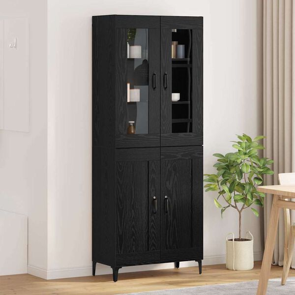 vidaXL Highboard Czarny Dąb 69,5 x 34 x 180 cm Materiał drewnopochodny