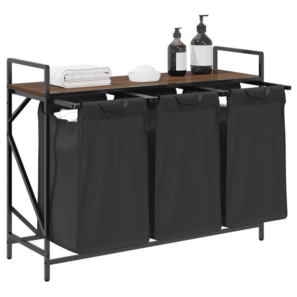 vidaXL Kosz na pranie 3 przegrody z półką, brązowy dąb