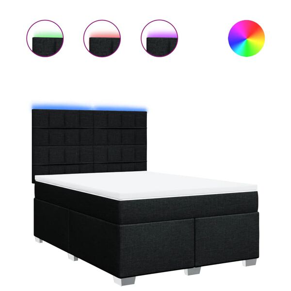 vidaXL Łóżko kontynentalne z materacem, czarne, tkanina 140x200 cm