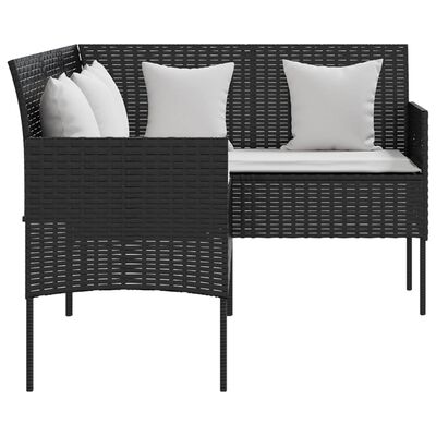 vidaXL Sofa w kształcie litery L z poduszkami, rattan PE, czarna