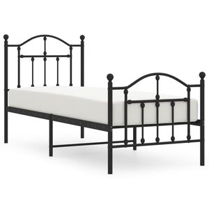 vidaXL Metalowa rama ł&oacute;żka z wezgłowiem i zan&oacute;żkiem, czarna, 75x190 cm