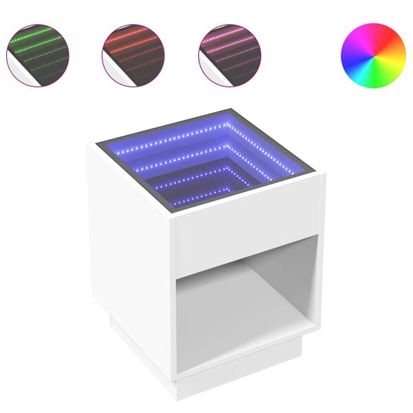 vidaXL Stolik kawowy z LED Infinity, biały, 40x40x50 cm