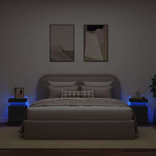 vidaXL Szafki nocne z oświetleniem LED, 2 szt., czarne, 35x39x55 cm