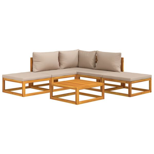 vidaXL 6-cz. zestaw wypoczynkowy do ogrodu, poduszki taupe, drewno