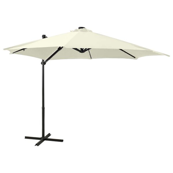 vidaXL Parasol wiszący z lampkami LED i słupkiem, 300 cm, piaskowy