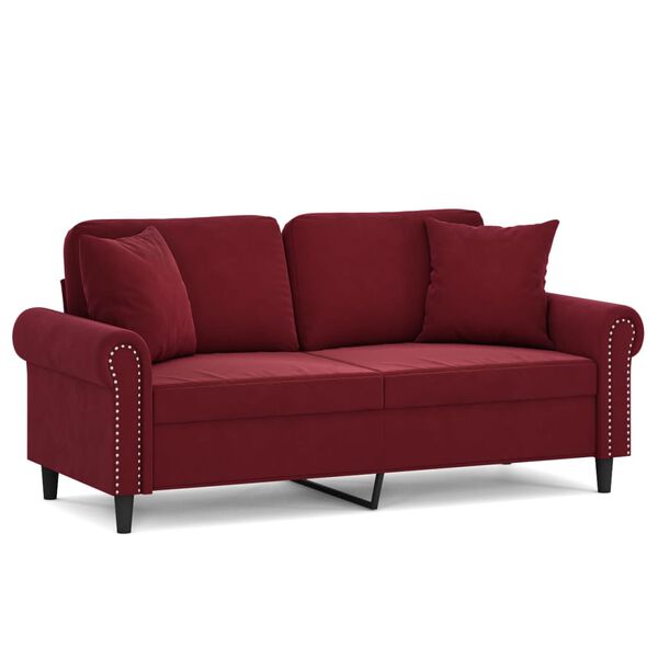 vidaXL 2-osobowa sofa z poduszkami, bordowa, 140 cm, aksamit