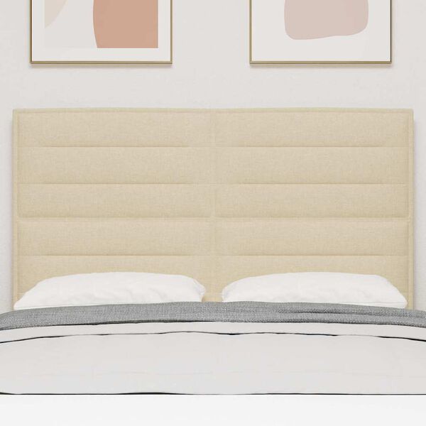 vidaXL Wezgłowie LED z paskami LED Z zagł&oacute;wkiem Kremowy 144 cm tkanina