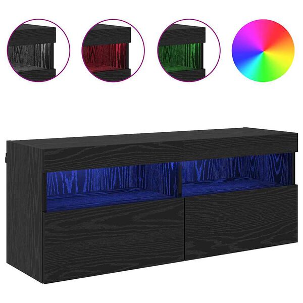 vidaXL Szafka pod telewizor Ze LED Lights Czarny Dąb 100 x 30 x 40 cm