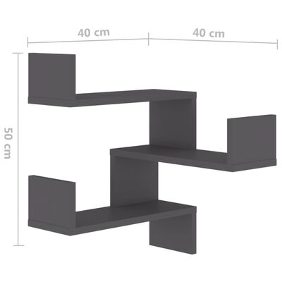 vidaXL Półki ścienne narożne, 2 szt., szare, 40x40x50 cm, płyta