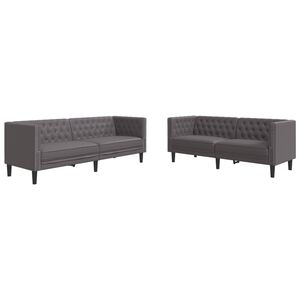 vidaXL 2-cz. zestaw wypoczynkowy Chesterfield, szary, sztuczna sk&oacute;ra