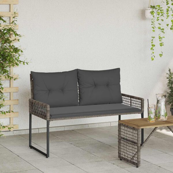 vidaXL Ławka ogrodowa Szary 118 x 55 x 82 cm Rattan PE i tkanina