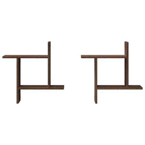 vidaXL Półki ścienne, 2 szt., brązowy dąb, 50x12x50 cm