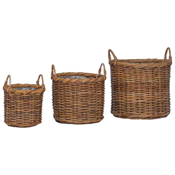 vidaXL Koszyk na rośliny z przechowywaniem 3 pcs Brązowy Rattan Kubu