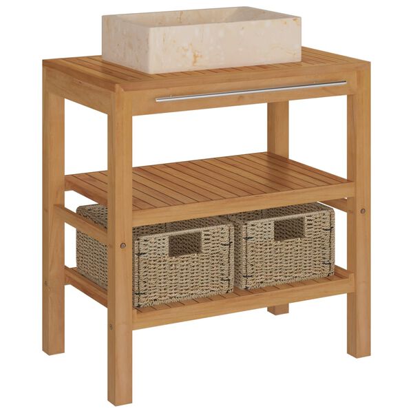 vidaXL Szafka łazienkowa z marmurową, kremową umywalką, drewno tekowe