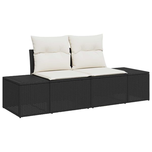 vidaXL Sofa Ogrodowa z poduszką Czarny 184 x 62 x 69 cm polirattan