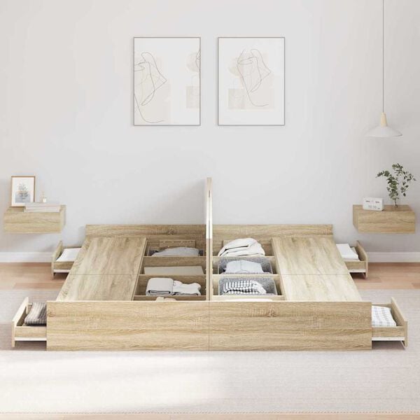 vidaXL Rama łóżka z miejscem na przechowywanie Dąb Sonoma 200 x 200 cm