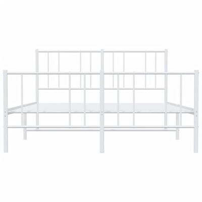 vidaXL Metalowa rama łóżka z wezgłowiem i zanóżkiem, biała, 135x190 cm