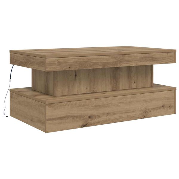 vidaXL Stolik kawowy z oświetleniem LED, dąb artisian, 90x50x40 cm