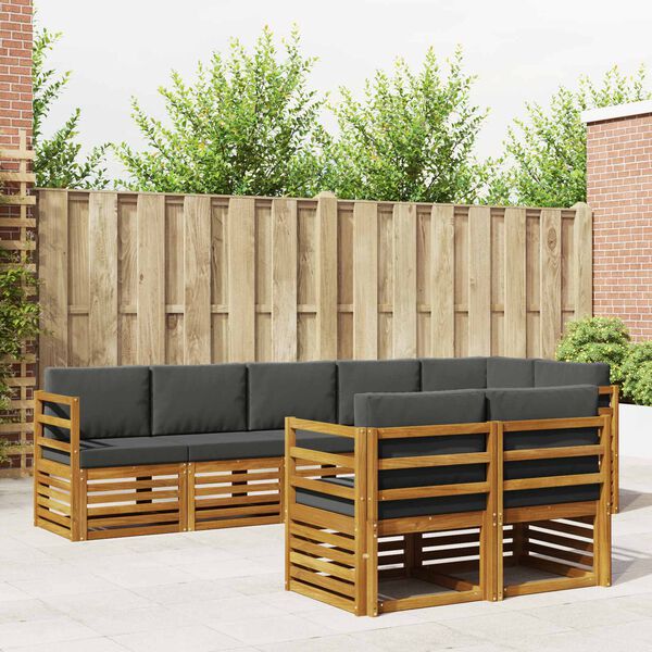 vidaXL Zestawy sof 8 pcs Naturalny i Antracytowy Lite Drewno Akacji