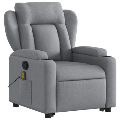 vidaXL Podnoszony fotel masujący, rozkładany, jasnoszary, tkanina