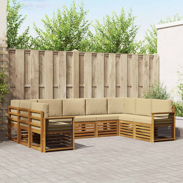 vidaXL Zestawy sof 9 pcs Naturalny i Beżowy Lite Drewno Akacji