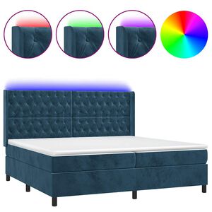 vidaXL Ł&oacute;żko kontynentalne, materac i LED, niebieski aksamit 200x200cm