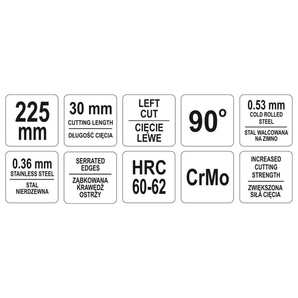 YATO Nożyce do blachy, pionowe, lewe, 225 mm, czerwone