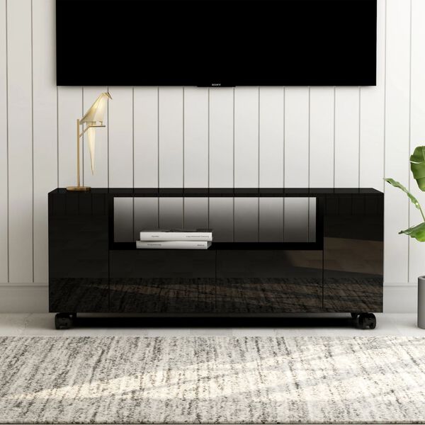 vidaXL Szafka pod TV, wysoki połysk, czarna, 120x35x48 cm