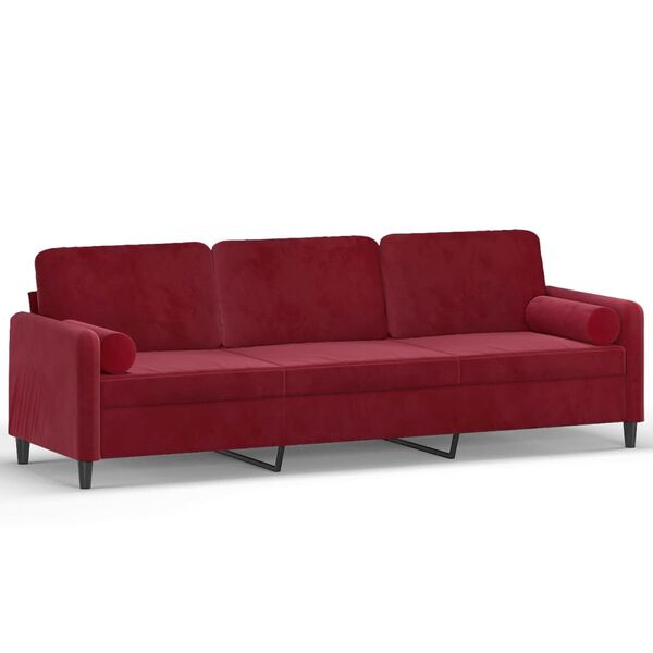 vidaXL 3-osobowa sofa z poduszkami, bordowa, 210 cm, aksamit