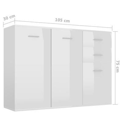 vidaXL Komoda na wysoki połysk, biała, 105x30x75 cm, płyta wiórowa