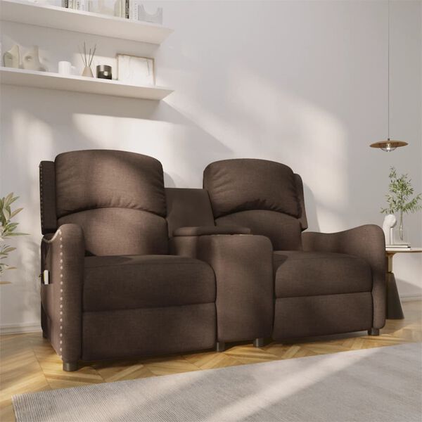 vidaXL Rozkładany fotel masujący z uchwytem, 2-os., brązowy, tkanina