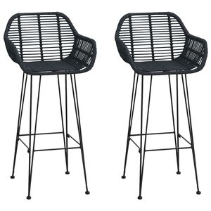 vidaXL Krzesło barowe 2 pcs Czarny 55 x 52 x 92 cm Rattan i żelazo