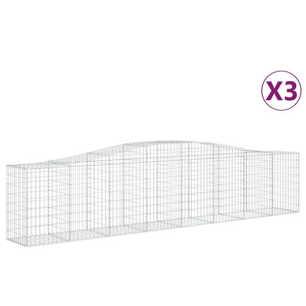 vidaXL Kosze gabionowe, 3 szt, 400x50x80/100 cm, galwanizowane żelazo