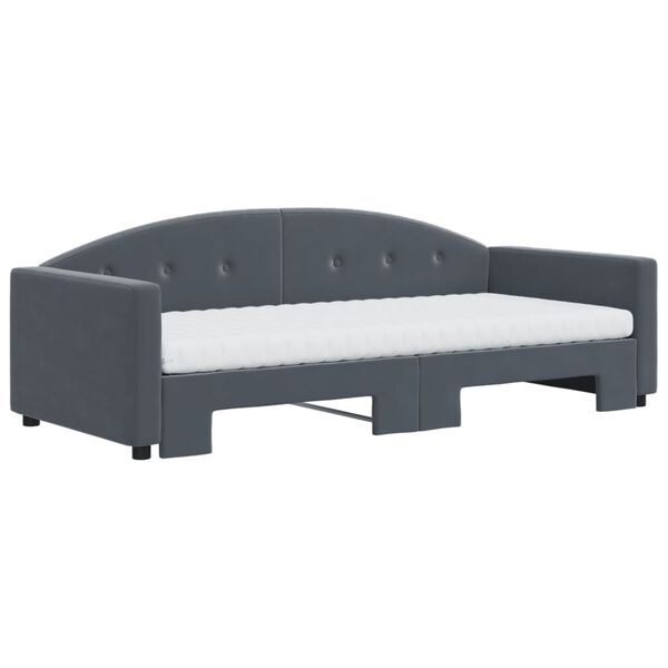 vidaXL Sofa rozsuwana z materacami, ciemnoszara, 90x200 cm, aksamit