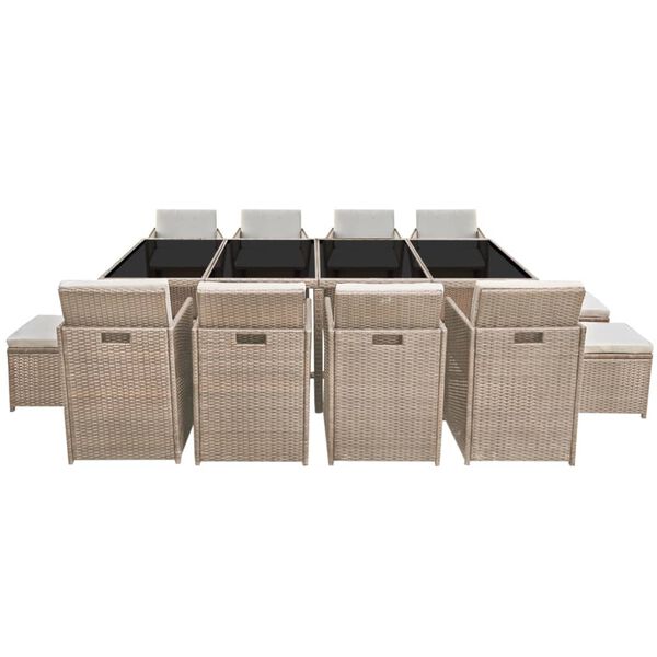 vidaXL 13-cz. zestaw mebli ogrodowych z poduszkami, rattan PE, beżowy