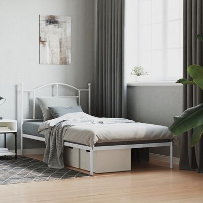 vidaXL Metalowa rama łóżka z wezgłowiem, biała, 100x190 cm