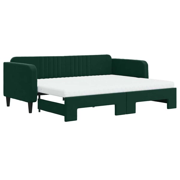 vidaXL Sofa rozsuwana z materacami, ciemnozielona, 90x200 cm, aksamit